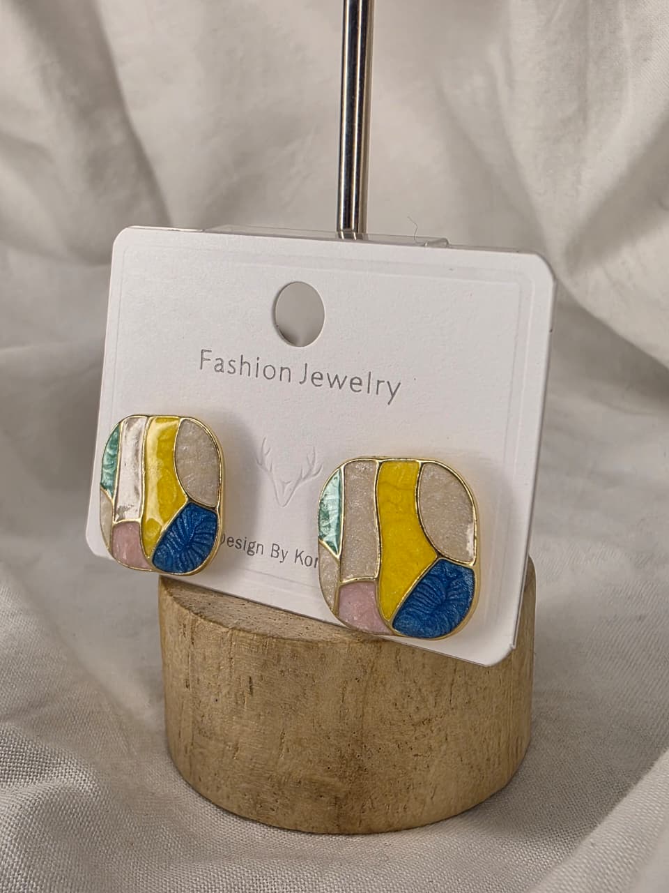 Mosaic-Like Enamel Square Stud Earrings