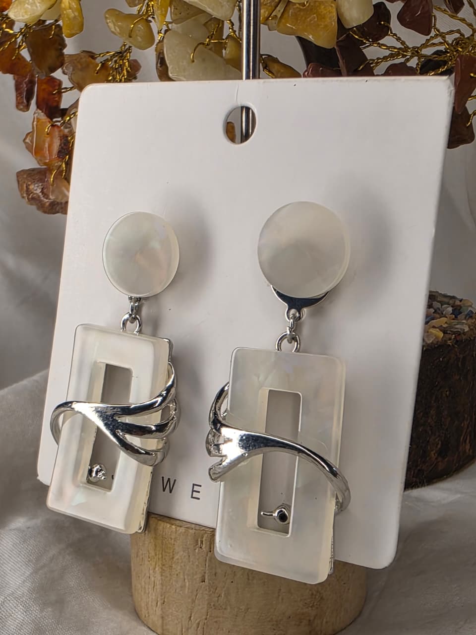 White and Silver-Toned Gia Earrings