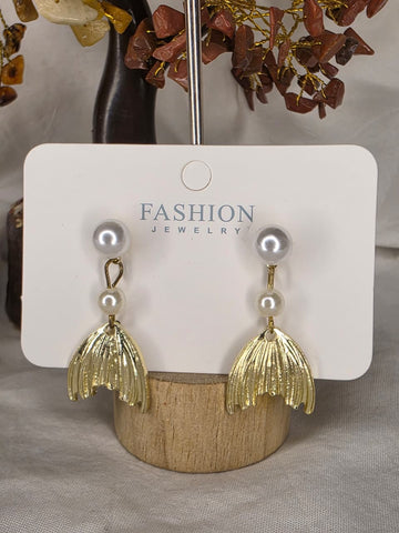 Gold-Plated Mermaid Tail Pearl Drop Earrings