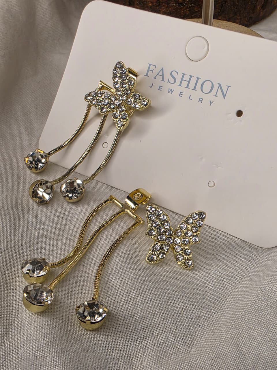 Rhinestone-Studded Butterfly Statement Earrings