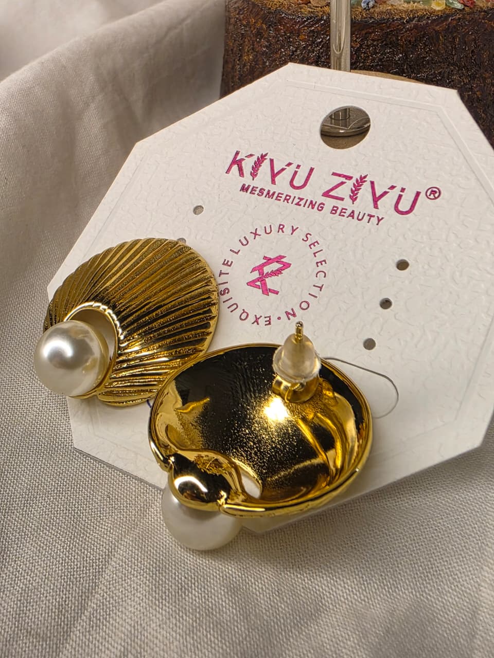 Gold-Plated Pearl Stud Earrings