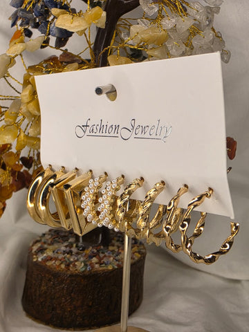 Alloy Hoop and Pearl Earrings