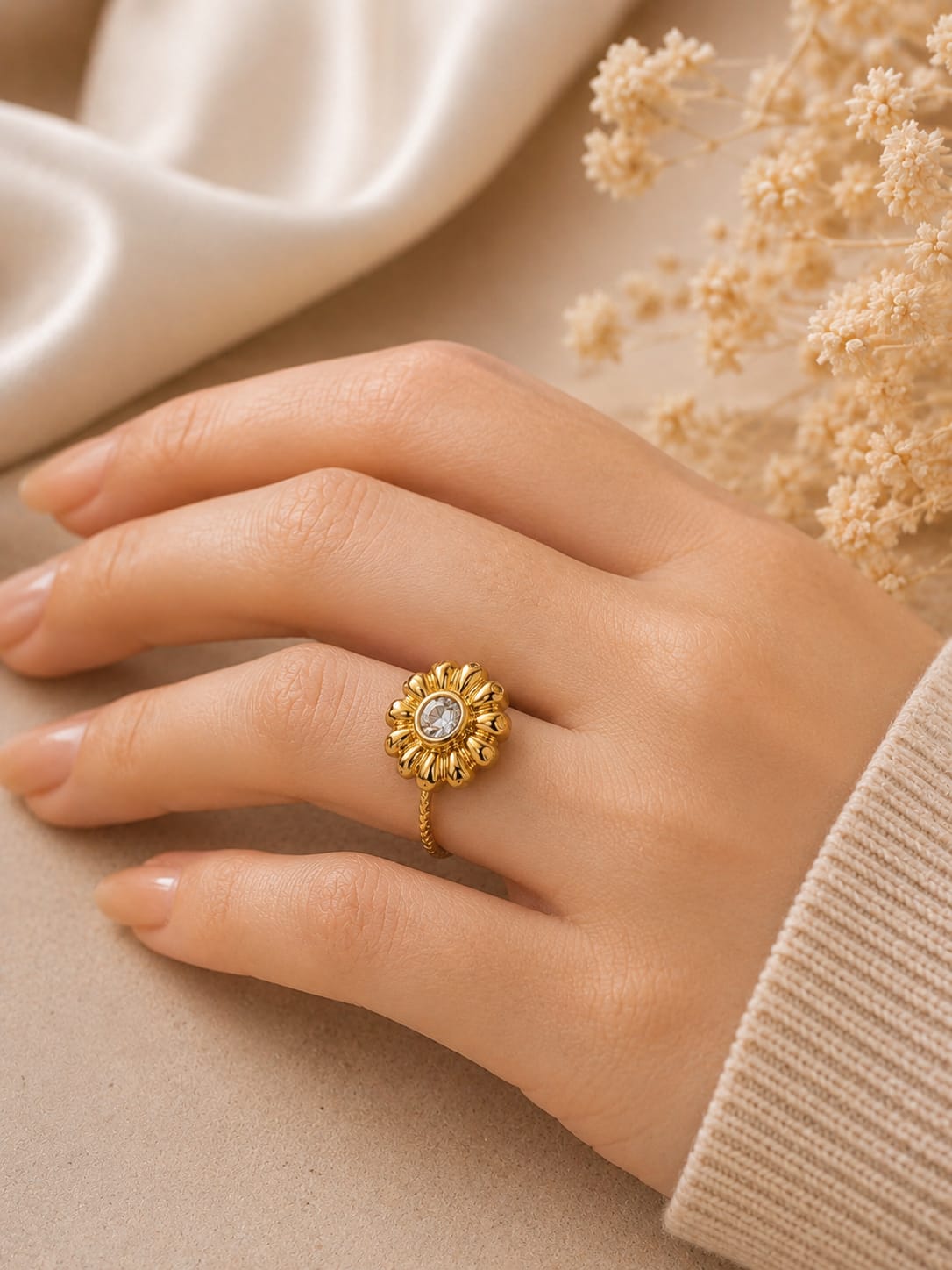 Gold-Plated Floral Finger Rings