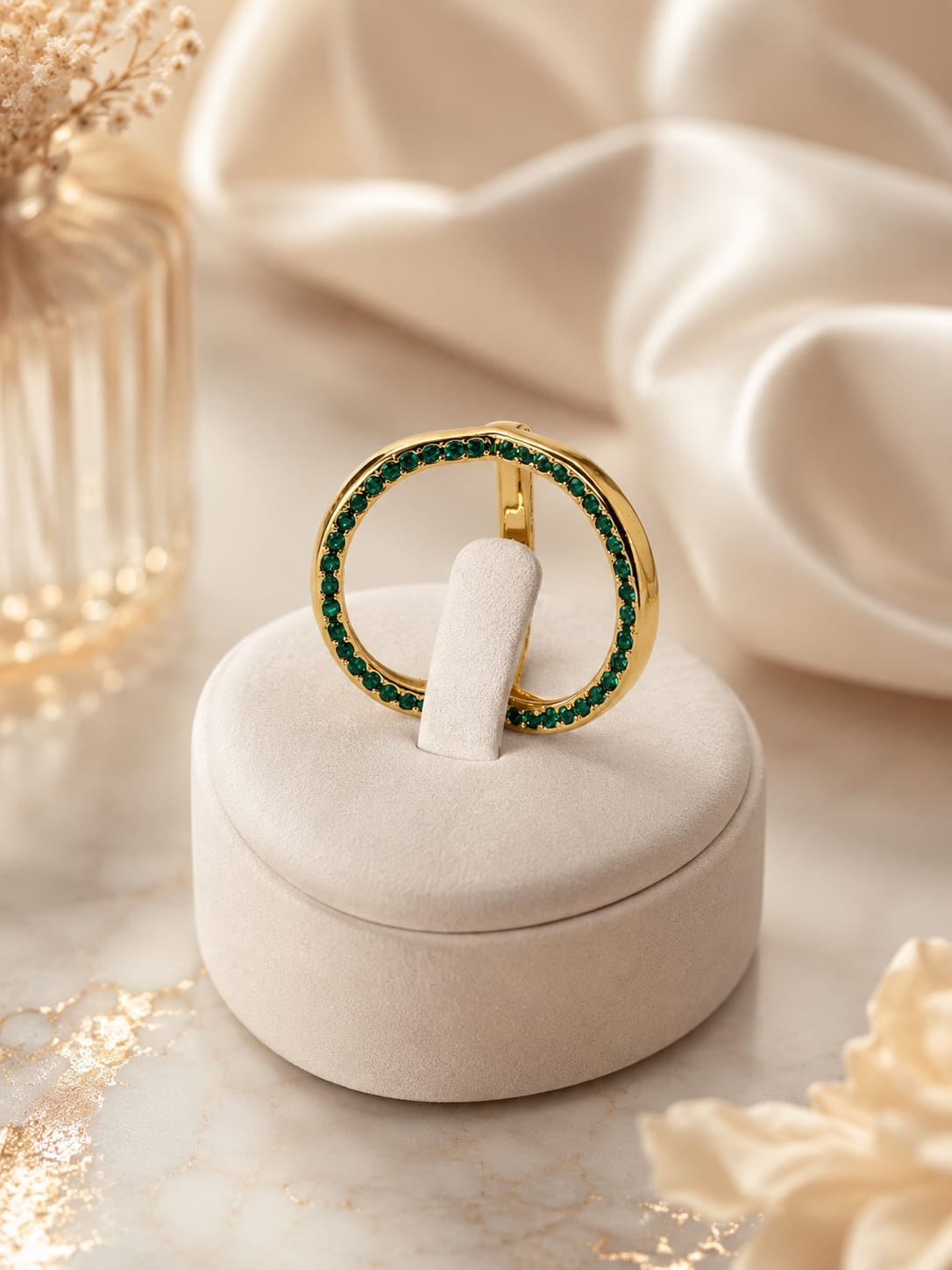Gold Crossover Ring Set With Pave-Set Stones
